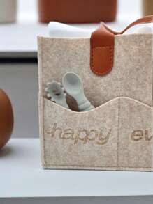 1个毛毡尿布包，奶瓶和尿布收纳袋，手提包，多隔层设计，皮革提手，刻字，针织刺绣图案 - 彩色 - 查看 6