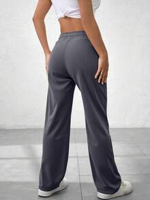 Pants Recto Acanalado Mujer Jareta Ajuste Textura Pana
