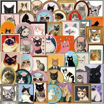 50PCS Cute Cat Photo Frame Decoration Fun Graffiti Stickers DIY Phone Case Laptop Luggage Notebook Scrapbook PVC Waterproof Stickers