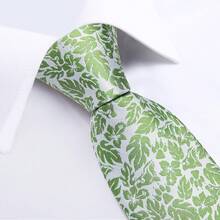 Silk Floral Necktie Set With Tie Clip, Handkerchief & Cufflinks - Green Floral - View 11
