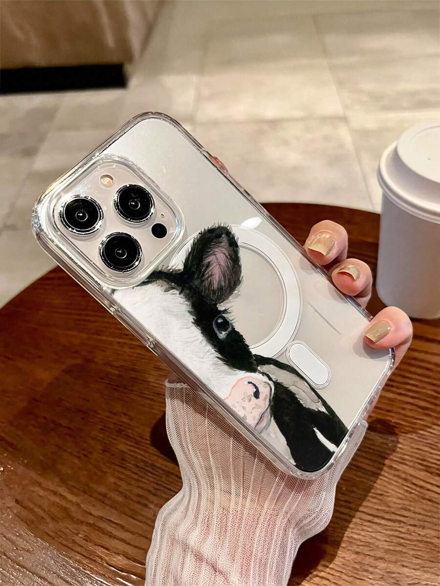 1pc Cow Pattern Magnetic Wireless Charging Transparent Anti-Fall Phone Protective Case, Soft + Hard Material, Suitable As Holiday Gift Compatible With IPhone 15 16 Pro/Pro Max/14 15 16 Plus, Anti-Fingerprint And Scratch-Resistant Glossy Transparent Cover, For Both Men And Women Waterproof Shockproof