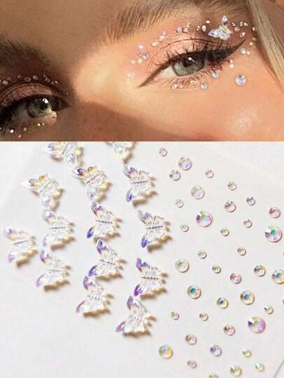 1 件水钻装饰 3D 蝴蝶和平面设计脸贴，适合派对和聚会，甜美可爱，可根据需要 DIY