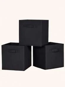 6 piezas/3 piezas/1 pieza Cajas de almacenamiento cuadradas sin tapa, contenedores organizadores de tela plegables para el hogar para ropa - Negro - Ver 17