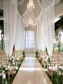 Elegant White Tulle Wedding Arch Curtain Fabric: Transparent, Anti-Wrinkle Lace, With Floral Decorations, Suitable For Halloween And Thanksgiving; Multi-Functional Tablecloth, Suitable For Outdoor Weddings, Business Events, INS Style, Wedding Decorations - Party Banners