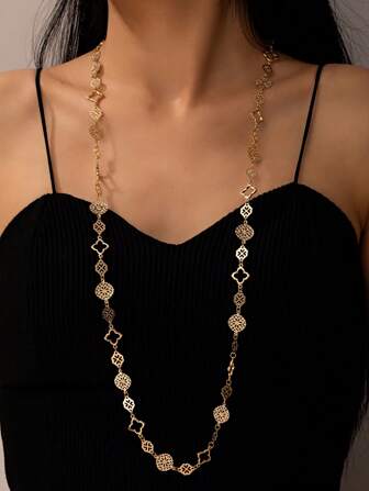 1 st guldfärgat ihåligt snidat långt halsband, trendigt guldhalsband, Y-format halsband som kan bäras på flera sätt