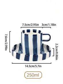 1件黑白条纹陶瓷杯碟套装，极简经典法式条纹陶瓷咖啡杯碟套装，适用于咖啡厅、厨房、下午茶、摄影、生日礼物 - 彩色 - 查看 11