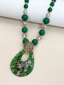 1pc Fashionable Boho Glass Water Drop Pendant Necklace,Vintage, Holiday Gift For Women