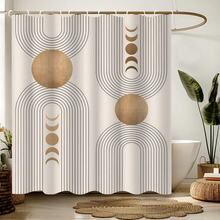 1件波西米亚金色太阳主题浴室浴帘，防水浴帘，浴室装饰，时尚门帘，窗帘，遮阳帘，现代风格浴室隔断帘 - 米色 - 查看 1