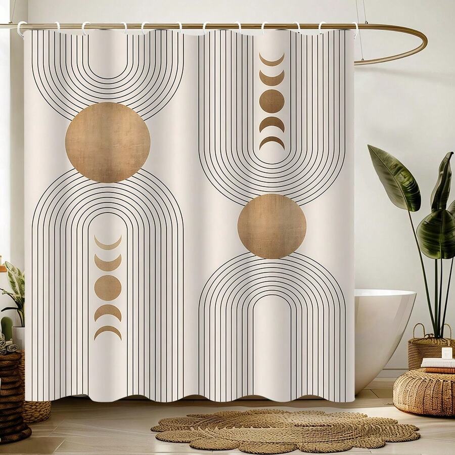 1件波西米亚金色太阳主题浴室浴帘，防水浴帘，浴室装饰，时尚门帘，窗帘，遮阳帘，现代风格浴室隔断帘 - 米色 - 查看 1