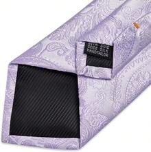 Silk Floral Necktie Set With Tie Clip, Handkerchief & Cufflinks - Lavender Paisley - View 4