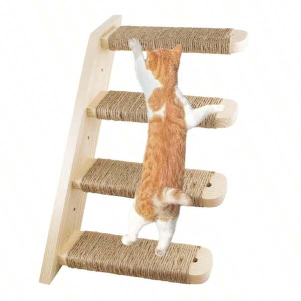 1 PIEZA Escalera de gato de cuerda de sisal antideslizante, marco de escalada para gatos de madera, escalones de árbol para gatos, plataforma rascadora de salto para mascotas