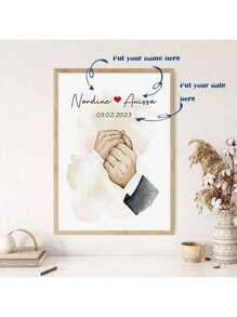 1pc Customized Frameless Canvas Print, Bohemian Style Wall Art Poster For Family And Couples Anniversary, Personalized With Names And Fist Bump Design, Perfect Decorative Gift For Living Room Or Bedroom, Valentine Day, Valentine Day Decor, Multi-Functional, Adjustable, Anti-Mold, Ornamental, Reusable, Exquisite, Adorable, Unique, Ideal Gifts For Her, Boyfriend, Girlfriend, Dad, Mom, Family, Friends, Son, Daughter, School Students, Office, Tea Room, School, Home, Home Refresh