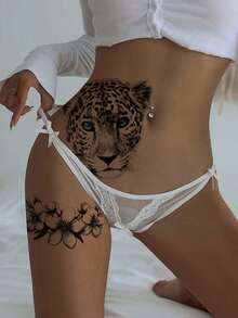 1pc Waterproof Arm & Thigh Fashion Temporary Tattoo Sticker, Animal Leopard Pattern Design, Suitable For Men & Women, Large Size Half Sleeve Tattoo, Temporary Tattoo, Waterproof, Authentic Tattoo Appearance, Niche Design Tattoo - Black - View 3