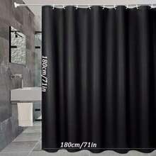 1pc Black Shower Curtain, Waterproof And Mildew-Proof, High-Quality Fabric, Machine Washable, Suitable For Bathroom, Balcony Partition, Solid Color Window Curtain, 71in*71in Bathroom Decor
