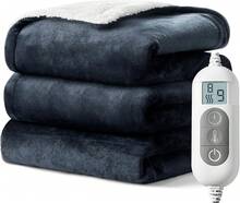 Electric Blanket Heated Throw,Double-Sided Flannel&Sherpa Electric Throw With1-9 Hrs Timer Auto-Off &Amp; 8 Heating Levels,ETL Certification,Machine Washable,Heated Protection Ultra Soft Warm - Black - View 1