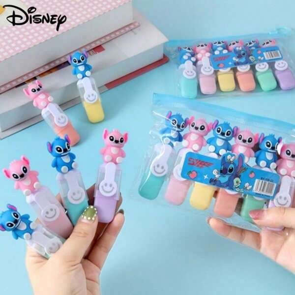 Disney 1/6-częściowy zakreślacz Disney Stitch, ścieg, 6 kolorów, urocze prezenty papiernicze, wykwintne i urocze, prezenty papiernicze, artykuły szkolne, Halloween, świąteczne prezenty-niespodzianki, patriotyczne dekoracje, | Starannie zaprojektowane, nie wymagają zasilania, idealne na prezenty świąteczne, prezenty urodzinowe, prezenty na imprezę, Boże Narodzenie, Święto Dziękczynienia, prezenty z okazji ukończenia szkoły.