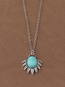 SUPBORA 6pcs/Set Vintage Western Cowboy Style Turquoise Charm Pendant Chain Necklace, Suitable For Women's Daily Wear, 20 Inches Long - Antique Silver - View 7