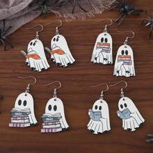 1pc Cute Book Pendant Earrings, Vintage Wooden Gothic Style Double-Sided Women Jewelry, Stainless Steel Earring Studs, Perfect Gift For Book Lovers