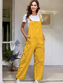 Overol Sin Mangas Holgado Con Bolsillos De Moda Para Dama - Amarillo - Ver 2