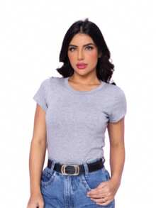 Women's Basic Viscolycra Blouse Round Neck Baby Look Short Sleeve - 灰色 - 查看 3