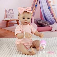1pc Soft Cloth Body Half Glue Simulation Dolls 46cm Pink Dress Cute Reborn Doll Playing House Accompanying Toys Birthday Gifts