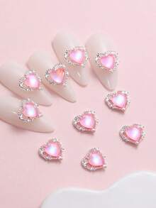 10 piezas de encantos de uñas de plata con forma de corazón, gemas de uñas de aleación 3D, joyería de arte de uñas con forma de corazón de metal, para suministros de manicura con estilo Y2K