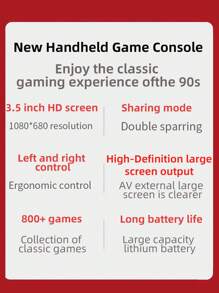 1pc Handheld Game Console Including 800 Games Large Screen Retro Nostalgic Old-Fashioned Game Consoles Support To TV Russian Classic Block Machine 8090s Memories Mini Micro Game Console Support 2 Players Battle With HD 3.5-Inch Screen Birthday Gift