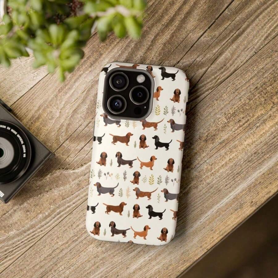 Dachshund Botanical MagSafe Compatible Tough Phone Case 16 15 14 13 Pro Max Plus Case Protective Magnetic Tough Case Wiener Dog Gifts - 白色 - 查看 1