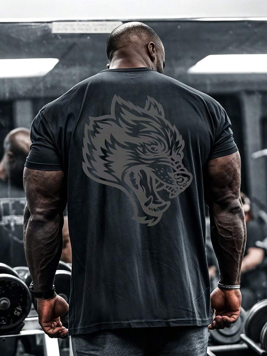 Men Casual Round Neck Short Sleeve 100% Cotton T-Shirt, Summer Vacation Top, Funny Graphic Tees, Y2K Street Wear, Gifts For Boyfriend And Husband - 黑色 - 查看 1