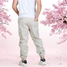 Calça Cargo Jogger Masculina Sarja sarja skate casual - Bege - Visão 1