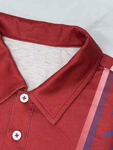 男士台球主题 Polo 衫，印有生动的台球元素（球、球杆、“BILLIARD”），红蓝配色引人注目，经典版型适合多种场合，“姓名”保留定制，兼具时尚与独特性 - 紅色 - 查看 6