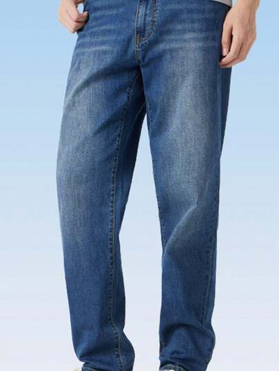 CAMEL CROWN Men's Jeans Vintage Washed Straight Jeans Spring And Summer Cotton Feeling Light Denim Pants