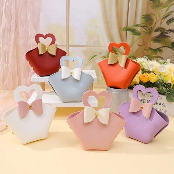 10 Peças De Sacos De Presente Artesanais Com Laço Grosso Em Formato De Coração, Caixas De Doces De Casamento, Presentes Para Festa De Aniversário, Lembranças (Envio Plano 37*21,5 Cm)