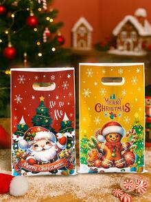 50个圣诞礼品袋，圣诞老人、雪人、驯鹿、姜饼人图案塑料袋，圣诞卡通风格礼品装饰袋，圣诞快乐装饰品，圣诞派对用品，圣诞小礼品袋，购物小物包装袋，家庭聚会礼品包装用品，厨房包装用品，2026新年装饰品，派对小礼物 - 聖誕卡通混款 - 查看 4