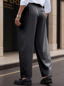 男士黑色褶裥侧袋直筒宽松休闲裤，适合通勤 - 深灰色 - 查看 4