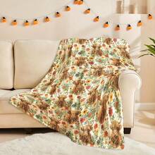 Cozy Floral Highland Cow Print Flannel Throw Blanket - Soft, Warm & Versatile For  , Adds A Modern Touch To Your Home, Creating A Comfortable Bedroom Style.   Suitable For All Seasons, Polyester,    Washable, Machine Washable, Lightweight, Breathable, Comfortable, Warm, Unique,280gsm, Suitable For Him And Her, Suitable For Napping, Camping, Traveling, Family, Daily Life Office Decoration, Birthday Anniversaries, Valentine's Day, Thanksgiving, Christmas, Halloween, Mother's Day, Father's Day, Weddings, New Year Gifts For Her, Him, Family, Boyfriend, Girlfriend Father, Family Member, Mother, Lover, Daughter, Son, Grandfather, Grandmother, Friend,  Classmate And Pet. Sofa,Bed,Car,Bedroom,Living Room,Office, Outdoor Camping, Beach,Wall Decoration Ships From USA - 多色4 - 查看 4
