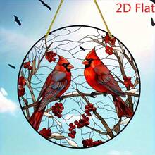 1pc 2D Flat Red Birds Sunshade, Cardinal And Cranberry Stained Window Hanger, Acrylic Sign, Hanging Ornament, Circular Sign, Garland Trim, Window Trim, Porch Trim, Wall Trim, Home Trim, Room Trim - 1pc - 查看 4