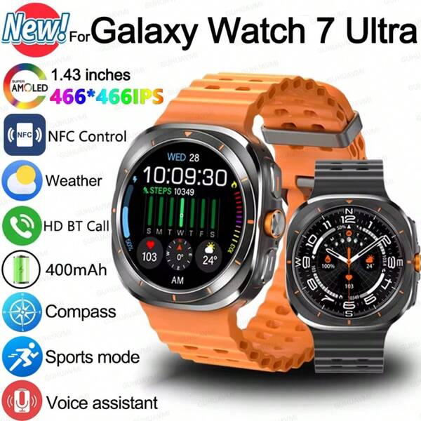 KENPANG 2025 Neue Galaxy Watch 7 Ultra Smartwatch für Männer und Frauen, 1,43 Zoll AMOLED Bildschirm, kabellose Anrufe, NFC-Steuerung, Bewegungsverfolgung, Kompass, Multiple Trainingsmodi, Blutdruck, Herzfrequenz, Fitness-Tracker Armbänder, geeignet für Android und iOS, ein gutes Geschenk