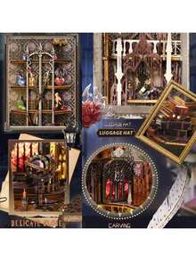 Book Nook Kit, 3D Wooden Puzzle, DIY Miniature House Kit For Book Nook Shelf Insert Decoration, Magic Book House Stand, Bookshelf - Gothic Castle - 查看 5