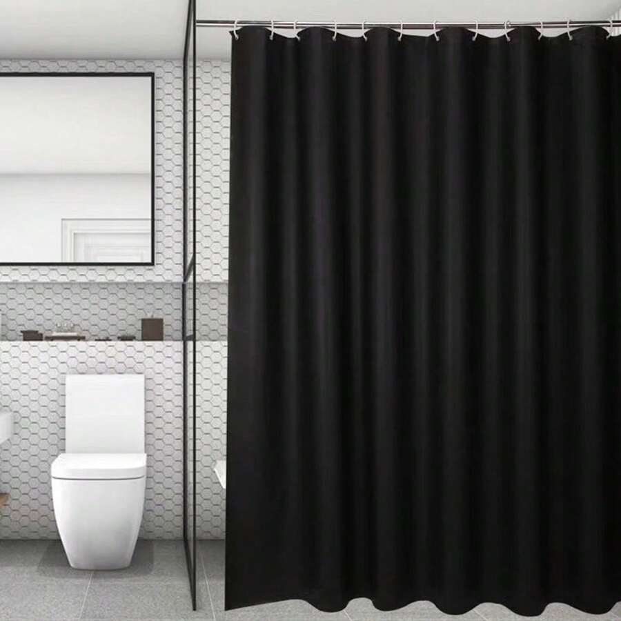 1pc Black Shower Curtain, Waterproof And Mildew-Proof, High-Quality Fabric, Machine Washable, Suitable For Bathroom, Balcony Partition, Solid Color Window Curtain, 71in*71in Bathroom Decor