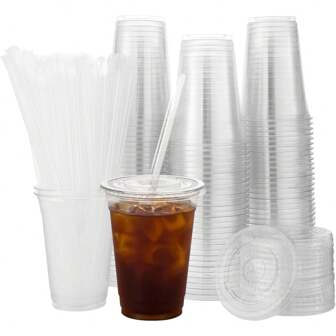 Transparent Plastic Cup With Lid And Straw, Cup With Lid, Suitable For Iced Coffee, Smoothie, Milkshake And Cold Drinks