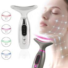 1个便携式可充电面部颈部按摩器，电镀喷漆款式，女士专用，带加热和振动功能，USB充电（内置500mAh锂电池），无香型，便携式美容工具 | 直观操控 | 可充电按摩器 | 圣诞礼物、新年礼物、情侣礼物
