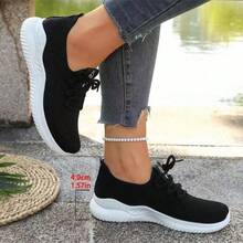 Women'S Breathable Knitted Sports Shoes - Lightweight And Comfortable Low - Top Running Shoes, Soft - Soled Shoes Suitable For Wearing All Year Round - 黑色 - 查看 3