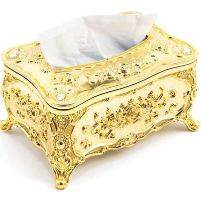1pc Tissue Storage Box, A Retro Style Tissue Box With A Golden Lid, Suitable For Living Rooms, Bedrooms, Lobbies, Table Decoration Items, And Tissue Dust-Proof Boxes