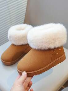 1 Pair Kids Snow Boots With Furry Trim, Warm & Insulated Children's Winter Snow Boots - Brown - View 2