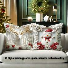4 Stücke Weihnachts-Bestseller 2D Digital Bedruckte Samt Soft Touch Kissenbezüge, Weihnachtsmann, Weihnachtszahlen, Rentier, Schneemann, Schneeflocke, Weihnachtsdekoration, Fröhliche Weihnachten, Weihnachtsgeschenke, Polyestermaterial, verdeckter Reißverschluss, ohne Füllung, geeignet für Heimdekoration, Wohnzimmer, Kissenbezug, Kissenhülle, Sofa-Dekoration, Polsterbezug