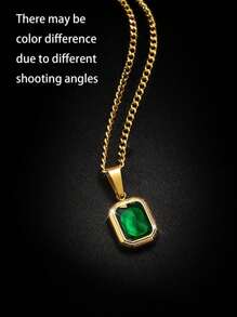 1pc Vintage Emerald Color Gemstone Pendant Necklace, Sweater Chain