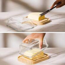 竹制黄油碟，带盖，适用于台面和冰箱门架 - 黄油盒 - 柜台黄油架 - 冰箱黄油容器 - 带盖黄油碟 - 黄油托盘