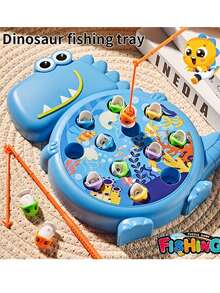 Festive Dino Fishing Game: Play And Drop Resistant,Plastic, Ages 3-6, No Electricity, Magnetic Fishing Toy With Random Color Fish And Accessories!