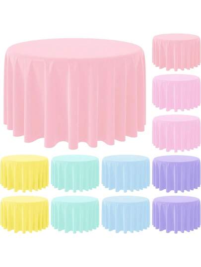 1/3/6 piezas Manteles redondos de plástico de color pastel, manteles de mesa de colores mixtos desechables, cubiertas de mesa redondas para baby shower, boda, fiesta de cumpleaños, primavera, Pascua y decoraciones de fiesta de verano, 84 pulgadas